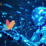Robot with Tangentia logo. AI Automation Service Provider