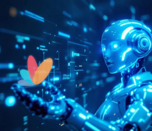 Robot with Tangentia logo. AI Automation Service Provider