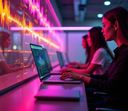 People working on Laptop. AI Automation company- Tangentia