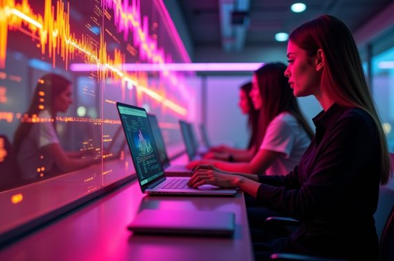 People working on Laptop. AI Automation company- Tangentia