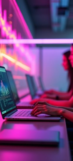 People working on Laptop. AI Automation company- Tangentia