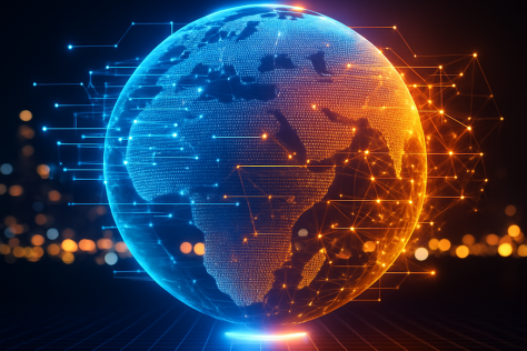 Glowing digital globe showing global AI automation solutions by an AI automation company.